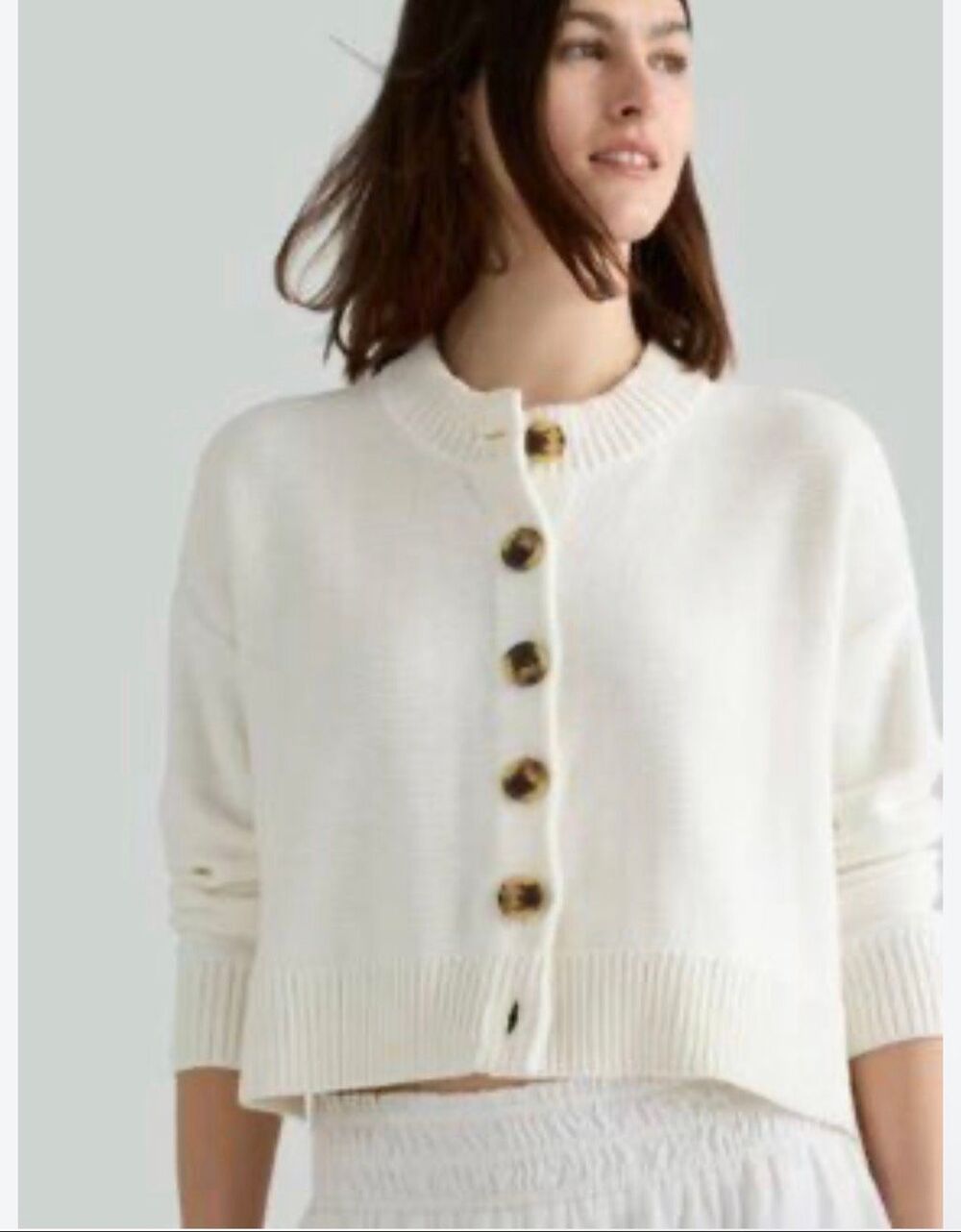 Quince Organic Cotton Cropped Cardigan Size Medium Oversized Fit Color: Ivory